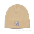 100% acryl kids beanie hoed met lederen patch
